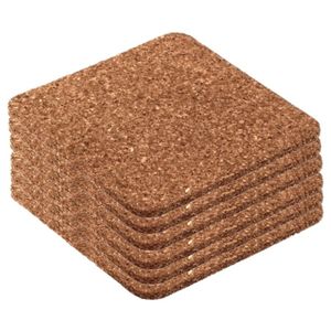 6x stuks vierkante glazen onderzetters van kurk 9.5 x 9.x5 cm