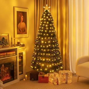180 cm Kerstboom Kunstmatige Kerstboom met 230 PVC-Takken 230 Warmwitte LED-Verlichting Verlichte Ster en 8 Verlichtingsmodi