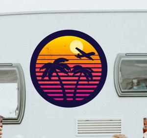 Camper sticker Oranje retro palmen