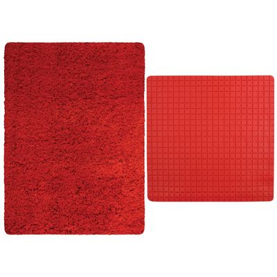 MSV Douche anti-slip mat en droogloop mat - Venice badkamer set - rubber/microvezel - rood