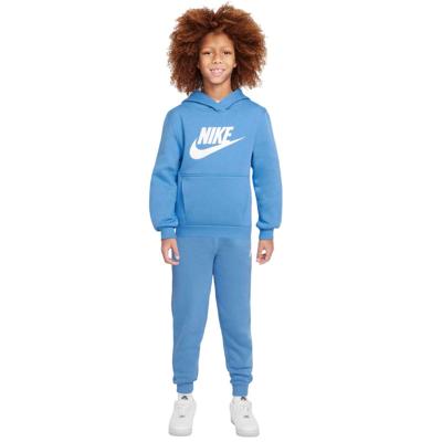 Nike Sportswear Club Big Logo Fleece Hoodie Trainingspak Kids Blauw Wit Nike Sportswear Club Big Logo Fleece Hoodie Trainingspak Kids Blauw Wit