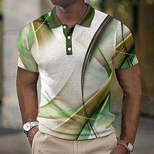 Voor heren POLO Shirt Wafel poloshirt Revers polo Polo's met knopen Golfshirt Grafische prints Geometrie Strijkijzer Leger Groen Rood blauw Licht Paars Paars Buiten Straat Korte mouw Afdrukken Kleding Lightinthebox