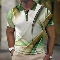 Voor heren POLO Shirt Wafel poloshirt Revers polo Polo's met knopen Golfshirt Grafische prints Geometrie Strijkijzer Leger Groen Rood blauw Licht Paars Paars Buiten Straat Korte mouw Afdrukken Kleding Lightinthebox - thumbnail