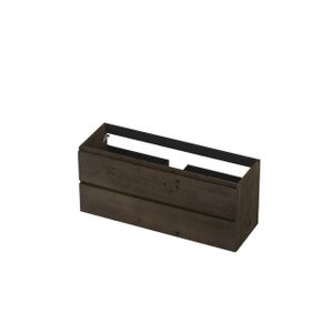 INK Fineer Wastafelonderkast - 120x40x52cm - 2 lades - greeploos - houten keerlijst - MDF Fineer Charcoal 1221733