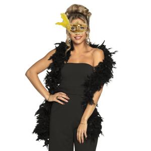 Carnaval gemaskerd bal verkleed accessoires - Venetiaans masker goud - Boa in zwart - Dames