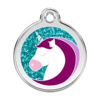 Unicorn Aqua glitter hondenpenning large/groot dia. 3,8 cm - Reddingo