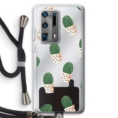 Cactusprint roze: Huawei P40 Pro Plus Transparant Hoesje met koord