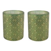 2x stuks luxe theelichthouder/kaarsenhouder - olijfgroen/goud - glas - D7 x H8 cm