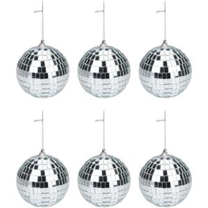 Disco kerstballen - 6x st - zilver - D6 cm - kunststof - discobol - spiegelbol - discobal