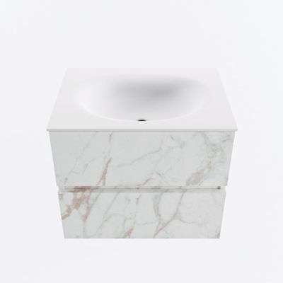 MONDIAZ VICA 60cm badmeubel onderkast Carrara 2 lades. Wastafel MOON midden zonder kraangat, kleur Talc.