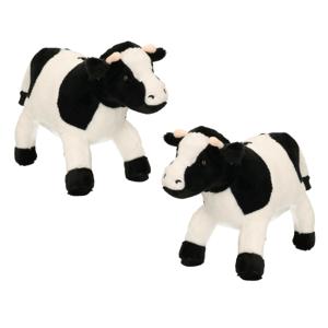 Cornelissen Pluche knuffel dier Koe - Set van 2x stuks - zwart/wit - 23 cm - Boerderij dieren