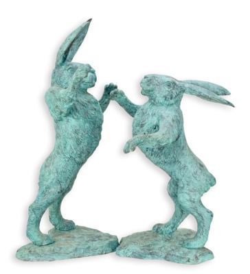 A PAIR OF TWO BRONZE BOXING HARES