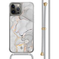 iPhone 12 (Pro) hoesje met grijs koord - Marmer grijs