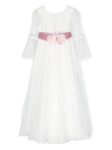 Monnalisa robe en coton à appliqués fleurs - Blanc