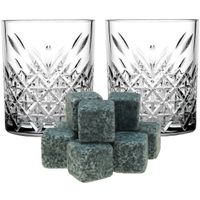 Luxe whiskyglazen set 4x stuks 320 ml met 9x whisky ijsblokstenen - thumbnail