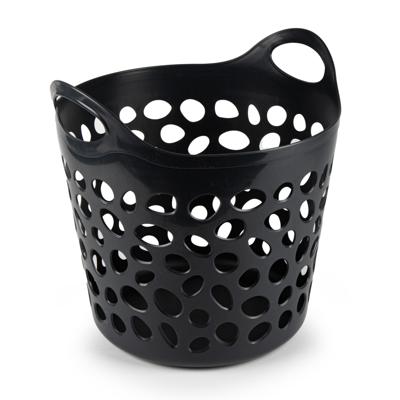 Flexibele wasmand/opbergmand - rond - zwart - 35 liter - D40 x H39 cm