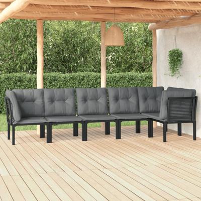 6-delige Loungeset poly rattan zwart en grijs