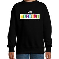 Miss trouble fun tekst sweater zwart kids - thumbnail