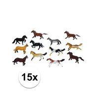 Paardjes set van 15x plastic speelgoed paarden van 6 cm - thumbnail