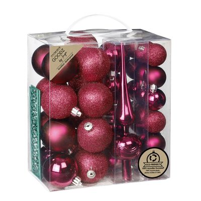 Kerstballen - 39-dlg - 4 en 6 cm - met piek - bessen roze - kunststof Kerstballen - 39-dlg - 4 en 6 cm - met piek - bessen roze - kunststof