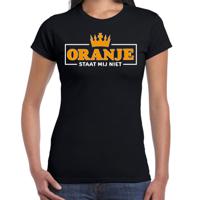 Koningsdag verkleed T-shirt voor dames - oranje staat mij niet - zwart - feestkleding - thumbnail