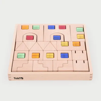 TickiT Houten Bouwstenen met Gekleurde Acryl Kubussen