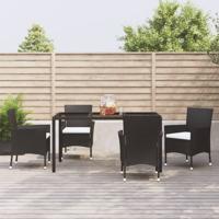 5-delige Tuinset met kussens poly rattan zwart