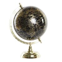 Items Deco Wereldbol/globe op voet - kunststof - zwart/goud - home decoratie artikel - D18 x H33 cm   -