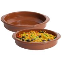 Tapas ovenschaaltje/serveerschaaltje - 2x - rond - Spaans terracotta/aardewerk - D16 x H4 cm