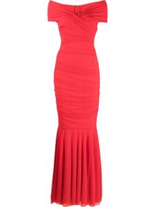 Talbot Runhof robe cintrée à détails froncés - Rouge