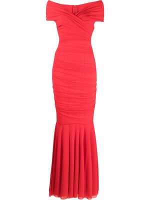 Talbot Runhof robe cintrée à détails froncés - Rouge