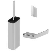 Geesa Shift Toiletaccessoireset - Toiletborstel met houder - Toiletrolhouder zonder klep - Handdoekhaak - Chroom