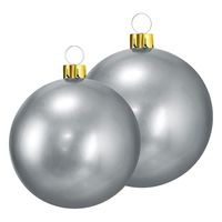 Grote opblaasbare decoratie kerstballen - 2x st - 45 en 65 cm - zilver - thumbnail