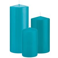 Stompkaarsen set van 3x stuks turquoise blauw 12-15-20 cm - Stompkaarsen