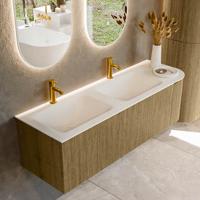 Badmeubel Mondiaz Kurve | 145 cm cm | Meubelkleur Dusk | Wastafelkleur Talc | Solid surface | Dubbel / Links spoelbak | 2 kraangaten