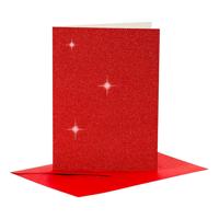 Creativ Company Kaarten en enveloppen, afmeting kaart 10,5x15 cm, afmeting envelop 11,5x16,5 cm, glitter, 110+250 gr, rood, 4 set/ 1 doos
