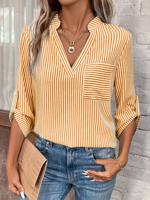 V Neck Striped Loose Casual Shirt