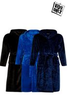 Tiener badjas met naam - fleece-marineblauw-XL (11-13 jaar)