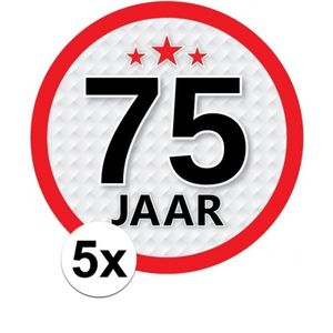 5x 75 Jaar leeftijd stickers rond verjaardag versiering   -