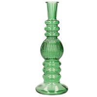 Bloemenvaas Florence - voor kleine stelen/boeketten - groen glas - ribbel - D8,5 x H23 cm