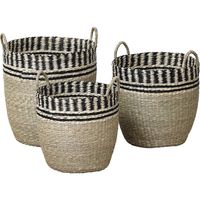 Set van 3 Manden - Zeegras - Wasmanden - Ronde Opbergmanden - Zwart - Naturel - Plantenmand - Tijdschriftenmand - Gewoven Manden - Natuurlijke look - Natuurlijk materiaal - thumbnail
