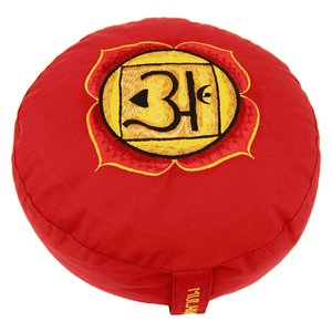 Yogi & Yogini Meditatiekussen Rond Katoen Rood - 1e Chakra Geborduurd - 33 x 17 cm