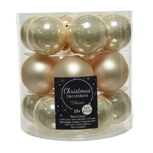 18x stuks kleine glazen kerstballen licht parel/champagne 4 cm mat/glans   -