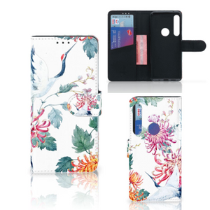 Motorola One Action Telefoonhoesje met Pasjes Bird Flowers