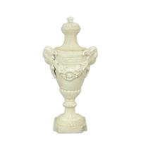 A CAST IRON ORNAMENTAL GARDEN URN ON STAND