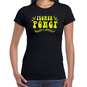 Hippie t-shirt voor dames - flower power - groen/geel - jaren 60 themafeest