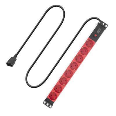 ACT PD3004 Stekkerdoos PDU 19" C14 IEC60320 8-voudig Type F | H05VV-F 3G1.0 | Rood | 3 meter