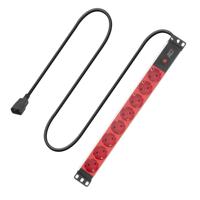 ACT PD3004 Stekkerdoos PDU 19" C14 IEC60320 8-voudig Type F | H05VV-F 3G1.0 | Rood | 3 meter