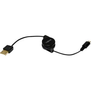 LogiLink USB-kabel USB 2.0 USB-A stekker, USB-micro-B stekker 0.75 m Zwart Incl. oproller CU0090