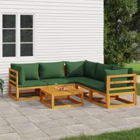 6-delige Loungeset met groene kussens massief hout